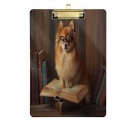 Quteprint Funny Reading Book Dog Acrylic Clipboard, 9" x 12.5" Clear Scratch-Resistant Clip Board with (Gold) Metal Clip & Wall Hook - 0.25" Thick for Office Classroom Nurses Teachers Students