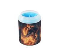 Quteprint Galaxy Moon Wolf Clouds Dog Paw Cleaner Cup - Pet Foot Washer with Soft Silicone Brush, Portable Muddy Paw Cleaner for Small, Medium, Large Breed Dogs & Cats (2.56x2.56x4.53inch)