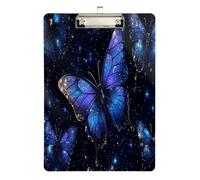 Quteprint Galaxy Star Animal Butterfly Acrylic Clipboard, 9" x 12.5" Clear Scratch-Resistant Clip Board with (Silver) Metal Clip & Wall Hook - 0.25" Thick for Office Classroom Nurses Teachers Students