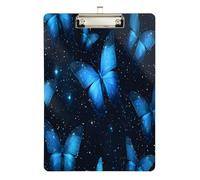Quteprint Galaxy Star Blue Butterfly Acrylic Clipboard, 9" x 12.5" Clear Scratch-Resistant Clip Board with (Silver) Metal Clip & Wall Hook - 0.25" Thick for Office Classroom Nurses Teachers Students