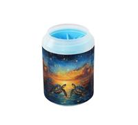 Quteprint Galaxy Stars Turtle Painting Dog Paw Cleaner Cup - Pet Foot Washer with Soft Silicone Brush, Portable Muddy Paw Cleaner for Small, Medium, Large Breed Dogs & Cats (2.56x2.56x4.53inch)