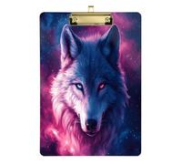 Quteprint Galaxy Wolf Moon Star Acrylic Clipboard, 9" x 12.5" Clear Scratch-Resistant Clip Board with (Gold) Metal Clip & Wall Hook - 0.25" Thick for Office Classroom Nurses Teachers Students