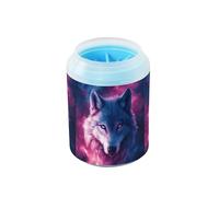 Quteprint Galaxy Wolf Moon Star Dog Paw Cleaner Cup - Pet Foot Washer with Soft Silicone Brush, Portable Muddy Paw Cleaner for Small, Medium, Large Breed Dogs & Cats (2.56x2.56x4.53inch)