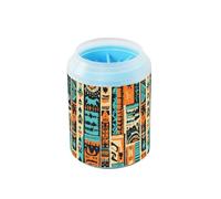 Quteprint Geometric African Aztec Ethnic Dog Paw Cleaner Cup - Pet Foot Washer with Soft Silicone Brush, Portable Muddy Paw Cleaner for Small, Medium, Large Breed Dogs & Cats (2.56x2.56x4.53inch)