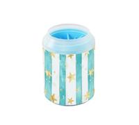 Quteprint Green Stripes Golden Stars Dog Paw Cleaner Cup - Pet Foot Washer with Soft Silicone Brush, Portable Muddy Paw Cleaner for Small, Medium, Large Breed Dogs & Cats (2.56x2.56x4.53inch)