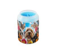 Quteprint Happy Dogs Cats Spring Flowers Dog Paw Cleaner Cup - Pet Foot Washer with Soft Silicone Brush, Portable Muddy Paw Cleaner for Small, Medium, Large Breed Dogs & Cats (2.56x2.56x4.53inch)