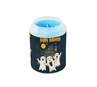 Quteprint Happy Halloween Cute Ghosts Dog Paw Cleaner Cup - Pet Foot Washer with Soft Silicone Brush, Portable Muddy Paw Cleaner for Small, Medium, Large Breed Dogs & Cats (2.56x2.56x4.53inch)