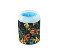 Quteprint Hawaii Tropical Flower Leaves Dog Paw Cleaner Cup - Pet Foot Washer with Soft Silicone Brush, Portable Muddy Paw Cleaner for Small, Medium, Large Breed Dogs & Cats (2.56x2.56x4.53inch)