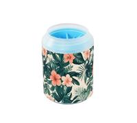 Quteprint Hawaii Tropical Palms Leaf Flower Dog Paw Cleaner Cup - Pet Foot Washer with Soft Silicone Brush, Portable Muddy Paw Cleaner for Small, Medium, Large Breed Dogs & Cats (2.56x2.56x4.53inch)