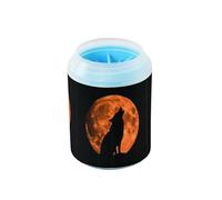 Quteprint Howling Wolf Animal Moon Dog Paw Cleaner Cup - Pet Foot Washer with Soft Silicone Brush, Portable Muddy Paw Cleaner for Small, Medium, Large Breed Dogs & Cats (2.56x2.56x4.53inch)