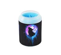 Quteprint Howling Wolf Moon Art Dog Paw Cleaner Cup - Pet Foot Washer with Soft Silicone Brush, Portable Muddy Paw Cleaner for Small, Medium, Large Breed Dogs & Cats (2.56x2.56x4.53inch)