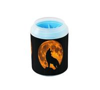 Quteprint Howling Wolf Moon Dog Paw Cleaner Cup - Pet Foot Washer with Soft Silicone Brush, Portable Muddy Paw Cleaner for Small, Medium, Large Breed Dogs & Cats (2.56x2.56x4.53inch)
