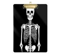 Quteprint Human Skull Skeleton Acrylic Clipboard, 9" x 12.5" Clear Scratch-Resistant Clip Board with (Gold) Metal Clip & Wall Hook - 0.25" Thick for Office Classroom Nurses Teachers Students