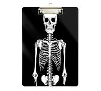 Quteprint Human Skull Skeleton Acrylic Clipboard, 9" x 12.5" Clear Scratch-Resistant Clip Board with (Silver) Metal Clip & Wall Hook - 0.25" Thick for Office Classroom Nurses Teachers Students