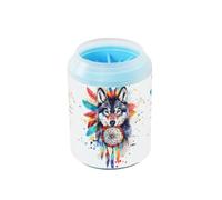 Quteprint Indian Watercolor Wolf Boho Dog Paw Cleaner Cup - Pet Foot Washer with Soft Silicone Brush, Portable Muddy Paw Cleaner for Small, Medium, Large Breed Dogs & Cats (2.56x2.56x4.53inch)