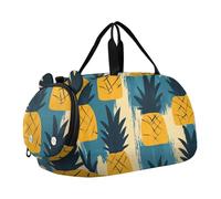 Quteprint Kids Sports Duffel Bag for Boys & Girls - Abstract Tropical Pineapple 100% Polyester Gym Bag with Separate Shoe Compartment, Adjustable Shoulder Strap, Compact Travel & Workout Gear Bag