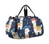 Quteprint Kids Sports Duffel Bag for Boys & Girls - Alpaca Tropical Cactus Pattern 100% Polyester Gym Bag with Separate Shoe Compartment, Adjustable Shoulder Strap, Compact Travel & Workout Gear Bag