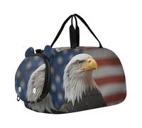 Quteprint Kids Sports Duffel Bag for Boys & Girls - American Flag Bird Eagle 100% Polyester Gym Bag with Separate Shoe Compartment, Adjustable Shoulder Strap, Compact Travel & Workout Gear Bag