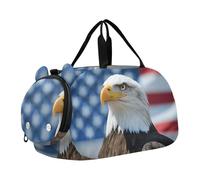 Quteprint Kids Sports Duffel Bag for Boys & Girls - American Flag Eagle 100% Polyester Gym Bag with Separate Shoe Compartment, Adjustable Shoulder Strap, Compact Travel & Workout Gear Bag