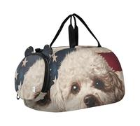 Quteprint Kids Sports Duffel Bag for Boys & Girls - American USA Flag Dog 100% Polyester Gym Bag with Separate Shoe Compartment, Adjustable Shoulder Strap, Compact Travel & Workout Gear Bag