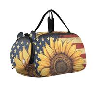 Quteprint Kids Sports Duffel Bag for Boys & Girls - American USA Flag Sunflower 100% Polyester Gym Bag with Separate Shoe Compartment, Adjustable Shoulder Strap, Compact Travel & Workout Gear Bag
