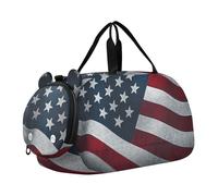 Quteprint Kids Sports Duffel Bag for Boys & Girls - American USA Flag Vintage 100% Polyester Gym Bag with Separate Shoe Compartment, Adjustable Shoulder Strap, Compact Travel & Workout Gear Bag