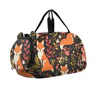 Quteprint Kids Sports Duffel Bag for Boys & Girls - Cartoon Animal Fox Flower 100% Polyester Gym Bag with Separate Shoe Compartment, Adjustable Shoulder Strap, Compact Travel & Workout Gear Bag