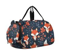 Quteprint Kids Sports Duffel Bag for Boys & Girls - Cartoon Fox Florals 100% Polyester Gym Bag with Separate Shoe Compartment, Adjustable Shoulder Strap, Compact Travel & Workout Gear Bag
