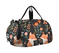 Quteprint Kids Sports Duffel Bag for Boys & Girls - Cartoon Fox Flowers 100% Polyester Gym Bag with Separate Shoe Compartment, Adjustable Shoulder Strap, Compact Travel & Workout Gear Bag