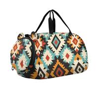 Quteprint Kids Sports Duffel Bag for Boys & Girls - Colorful Aztec Ethnic Pattern 100% Polyester Gym Bag with Separate Shoe Compartment, Adjustable Shoulder Strap, Compact Travel & Workout Gear Bag