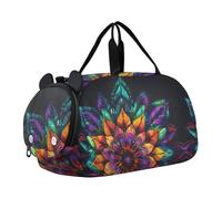 Quteprint Kids Sports Duffel Bag for Boys & Girls - Colorful Hippy Mandala 100% Polyester Gym Bag with Separate Shoe Compartment, Adjustable Shoulder Strap, Compact Travel & Workout Gear Bag