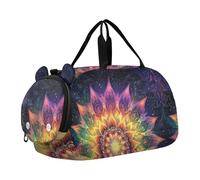 Quteprint Kids Sports Duffel Bag for Boys & Girls - Colorful Hippy Mandala Boho 100% Polyester Gym Bag with Separate Shoe Compartment, Adjustable Shoulder Strap, Compact Travel & Workout Gear Bag