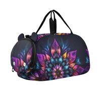 Quteprint Kids Sports Duffel Bag for Boys & Girls - Colorful Hippy Mandala Flower 100% Polyester Gym Bag with Separate Shoe Compartment, Adjustable Shoulder Strap, Compact Travel & Workout Gear Bag