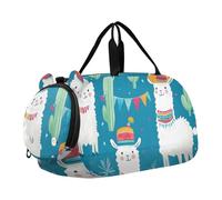 Quteprint Kids Sports Duffel Bag for Boys & Girls - Cute Alpaca Tropical Cactus 100% Polyester Gym Bag with Separate Shoe Compartment, Adjustable Shoulder Strap, Compact Travel & Workout Gear Bag