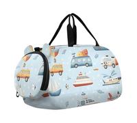 Quteprint Kids Sports Duffel Bag for Boys & Girls - Cute Cartoon Car Planes 100% Polyester Gym Bag with Separate Shoe Compartment, Adjustable Shoulder Strap, Compact Travel & Workout Gear Bag
