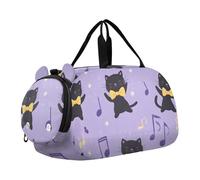 Quteprint Kids Sports Duffel Bag for Boys & Girls - Cute Dancing Cats Music Notes 100% Polyester Gym Bag with Separate Shoe Compartment, Adjustable Shoulder Strap, Compact Travel & Workout Gear Bag