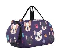 Quteprint Kids Sports Duffel Bag for Boys & Girls - Cute Dog French Bulldog Pattern 100% Polyester Gym Bag with Separate Shoe Compartment, Adjustable Shoulder Strap, Compact Travel & Workout Gear Bag