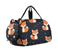Quteprint Kids Sports Duffel Bag for Boys & Girls - Cute Fox Animal Dots 100% Polyester Gym Bag with Separate Shoe Compartment, Adjustable Shoulder Strap, Compact Travel & Workout Gear Bag