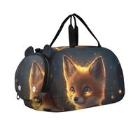 Quteprint Kids Sports Duffel Bag for Boys & Girls - Cute Fox Glowing Lights 100% Polyester Gym Bag with Separate Shoe Compartment, Adjustable Shoulder Strap, Compact Travel & Workout Gear Bag