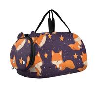 Quteprint Kids Sports Duffel Bag for Boys & Girls - Cute Fox Stars 100% Polyester Gym Bag with Separate Shoe Compartment, Adjustable Shoulder Strap, Compact Travel & Workout Gear Bag