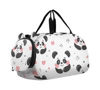 Quteprint Kids Sports Duffel Bag for Boys & Girls - Cute Kawaii Panda Pattern 100% Polyester Gym Bag with Separate Shoe Compartment, Adjustable Shoulder Strap, Compact Travel & Workout Gear Bag