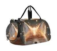 Quteprint Kids Sports Duffel Bag for Boys & Girls - Cute Smile Fox Glowing Lights 100% Polyester Gym Bag with Separate Shoe Compartment, Adjustable Shoulder Strap, Compact Travel & Workout Gear Bag