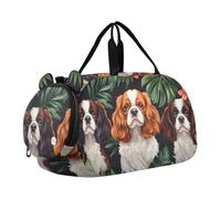 Quteprint Kids Sports Duffel Bag for Boys & Girls - Dogs Tropical Flower Palm Leaves 100% Polyester Gym Bag with Separate Shoe Compartment, Adjustable Shoulder Strap, Compact Travel & Workout Gear Bag