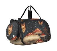 Quteprint Kids Sports Duffel Bag for Boys & Girls - Fantastic Mushroom Butterfly Flowers 100% Polyester Gym Bag with Separate Shoe Compartment, Adjustable Shoulder Strap, Compact Travel & Workout Gear