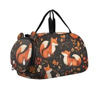 Quteprint Kids Sports Duffel Bag for Boys & Girls - Floral Flower Cute Fox 100% Polyester Gym Bag with Separate Shoe Compartment, Adjustable Shoulder Strap, Compact Travel & Workout Gear Bag