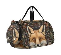 Quteprint Kids Sports Duffel Bag for Boys & Girls - Flowers Cute Fox 100% Polyester Gym Bag with Separate Shoe Compartment, Adjustable Shoulder Strap, Compact Travel & Workout Gear Bag