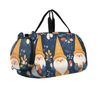 Quteprint Kids Sports Duffel Bag for Boys & Girls - Forest Gnomes Mushroom Flowers 100% Polyester Gym Bag with Separate Shoe Compartment, Adjustable Shoulder Strap, Compact Travel & Workout Gear Bag