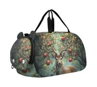 Quteprint Kids Sports Duffel Bag for Boys & Girls - Forest Tree Deer Fox 100% Polyester Gym Bag with Separate Shoe Compartment, Adjustable Shoulder Strap, Compact Travel & Workout Gear Bag
