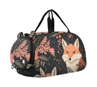 Quteprint Kids Sports Duffel Bag for Boys & Girls - Fox Forest Floral Leaves 100% Polyester Gym Bag with Separate Shoe Compartment, Adjustable Shoulder Strap, Compact Travel & Workout Gear Bag