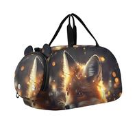 Quteprint Kids Sports Duffel Bag for Boys & Girls - Fox Twinkling Lights 100% Polyester Gym Bag with Separate Shoe Compartment, Adjustable Shoulder Strap, Compact Travel & Workout Gear Bag